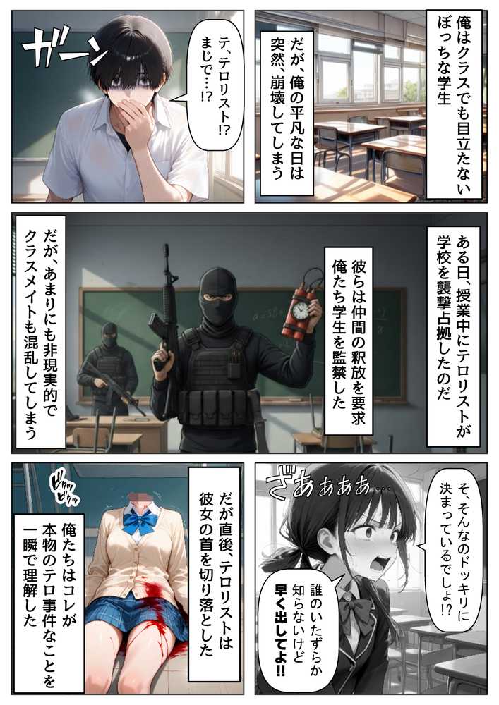 学校占拠したテロリストに、俺は片思い女子と、無理やりセックスさせられる【【ハマダ商店】】 (p1)